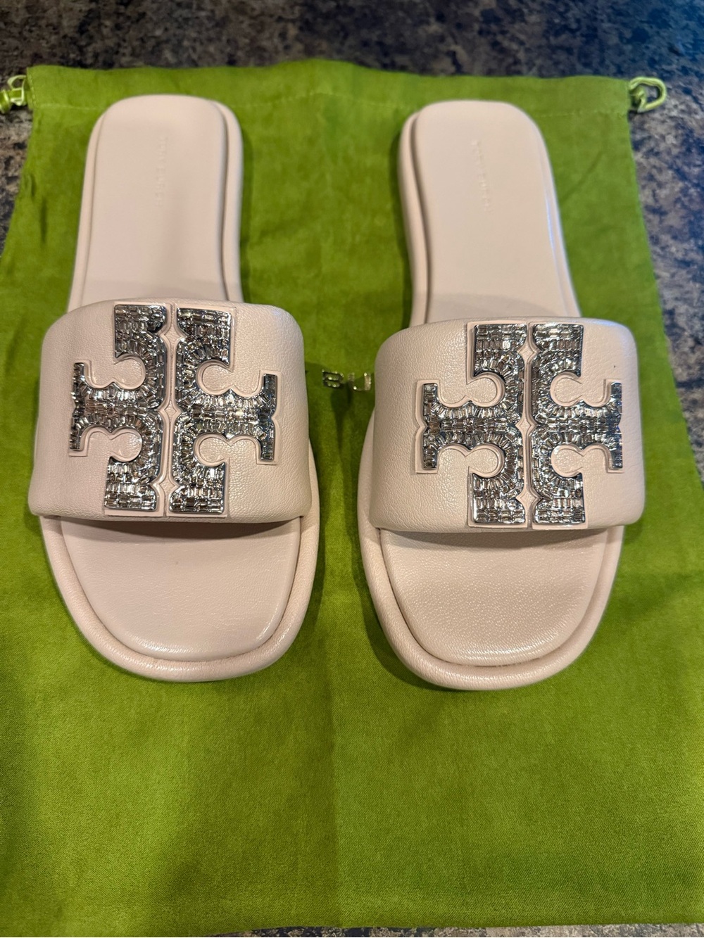 NWT - Tory Burch Women's Shell Rose Pink Double T Deco Sport Slide Sandals 9.5